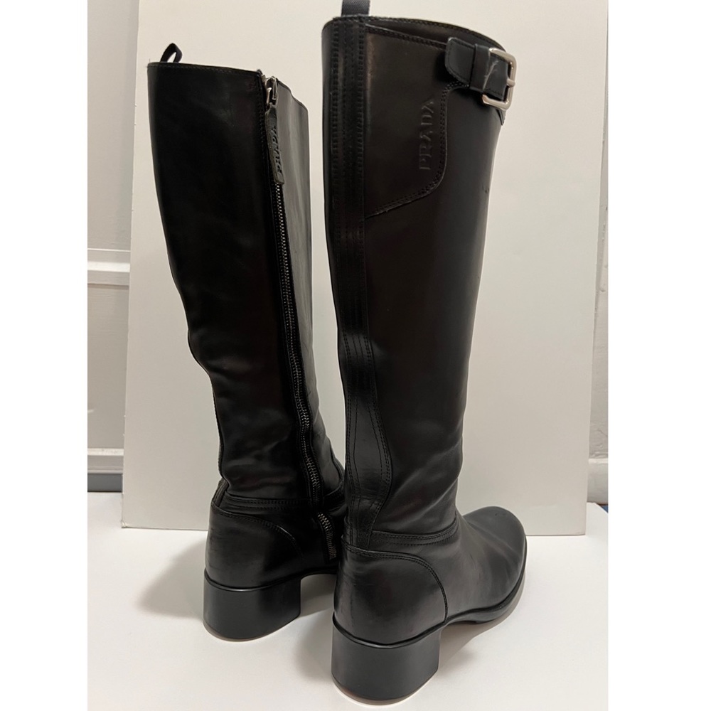 Prada Knee High Black Leather Zip Boots Size 7.5 - Picture 2 of 9